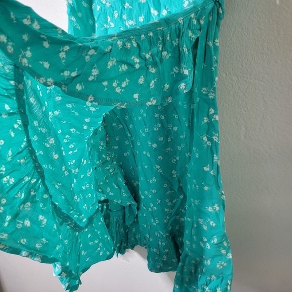 BILLABONG Wrap And Roll Mini Wrap Dress Floral Teal Crinckly Short Sz XS/6 - Picture 5 of 12